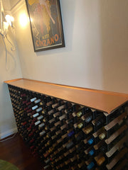 Custom Made 2 Metre Long Brushed Copper Tray Sitting on a Wine Rack