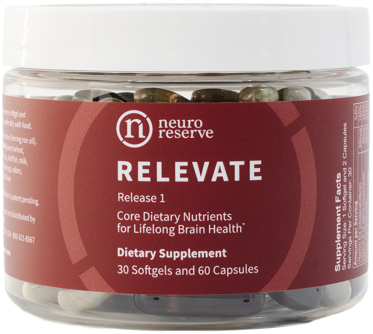 Jar of RELEVATE brain health supplement