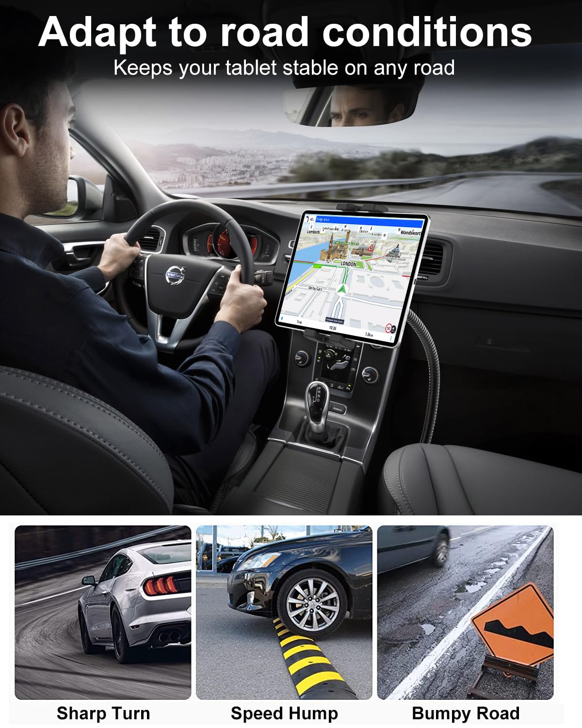 Car Seat Rail Tablet Mount, Heavy Duty Truck Floor Seat Bolt Tablet Holder with Gooseneck Arm for iPad Pro 12.9 11 Air Mini, iPhone, Galaxy Tabs, Z Fold, Fire, More 4-13" Cell Phones and Tablets - Image 3