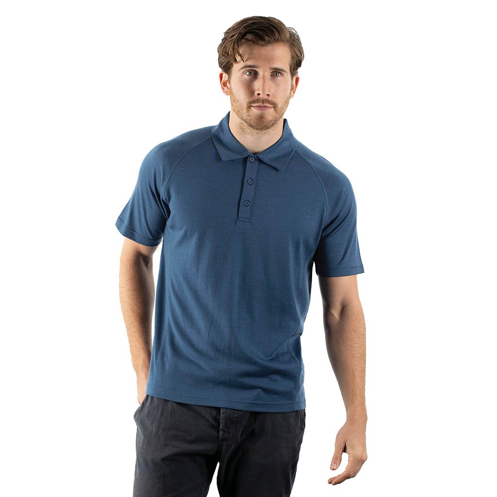 EDZ Merino Wool Polo Shirt Short Sleeve T Men's Denim Blue