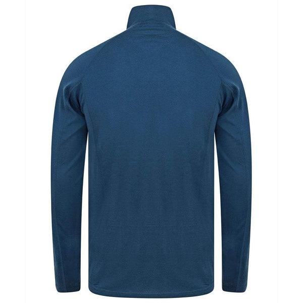 EDZ Men's Merino Wool Base Layer Zip Neck Top Denim Blue 200g