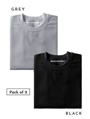 Basic Combo Solid T-shirt Pack of 2 | Grey and Black (Women)