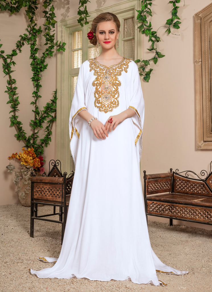 Woman White Color Long Party Wear Free Size Kaftan The Arabic Wear