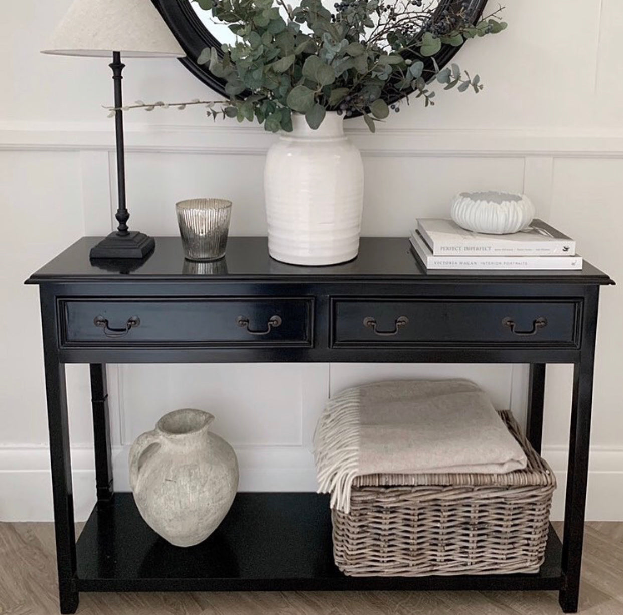 black sofa table with drawers