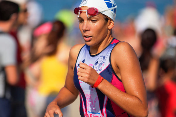 Woman triathlete getting ready for sports
