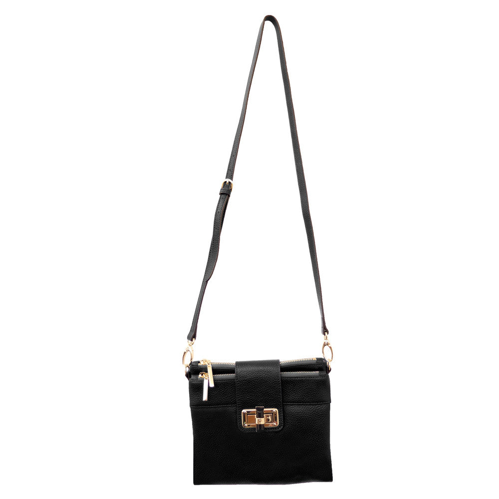 Parisian Double Zip Leather Crossbody - Black | Heys Handbags