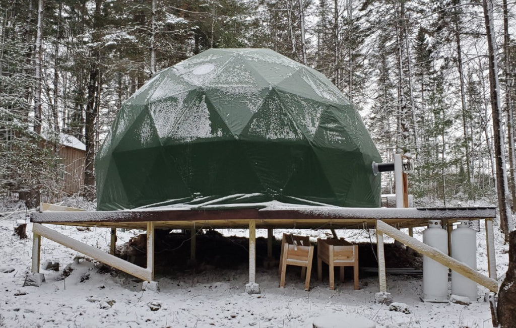 dome tent on deck in winter time