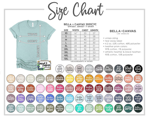 Size and Color Charts – David and Eugene Creations LLC