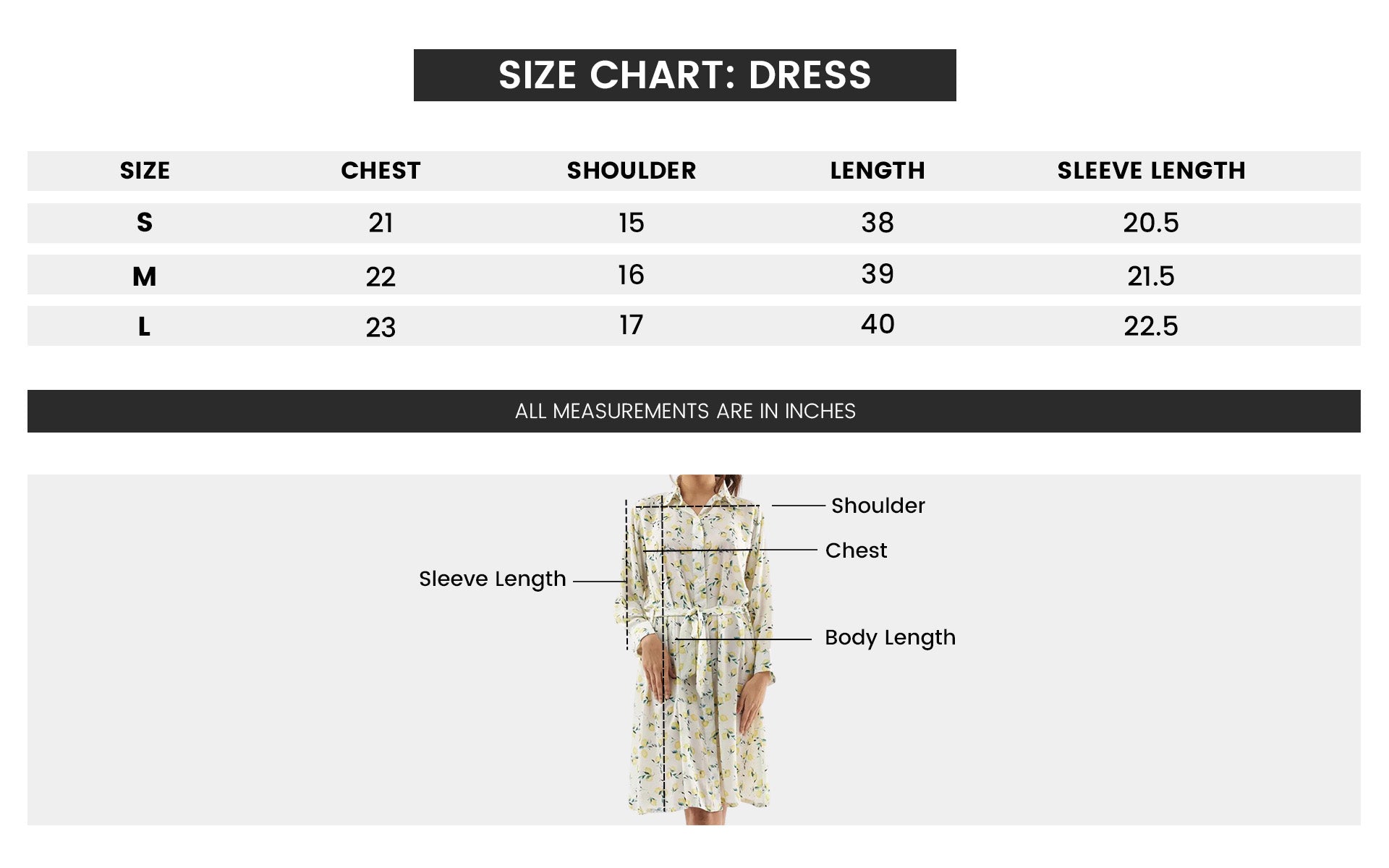 Women's Floral Print Long Dress size chart