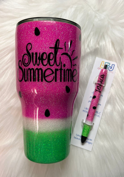 16 oz Hello Summer Watermelon RTS glitter Wine tumbler Birthday