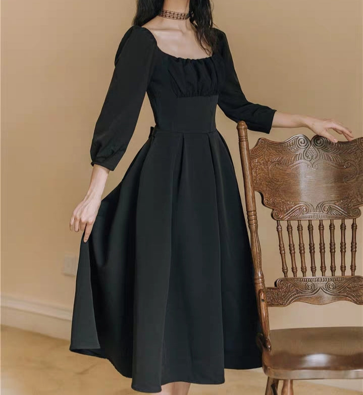 Black Long Sleeve A Line Regency Dress Jasmines Vintage Closet 7431