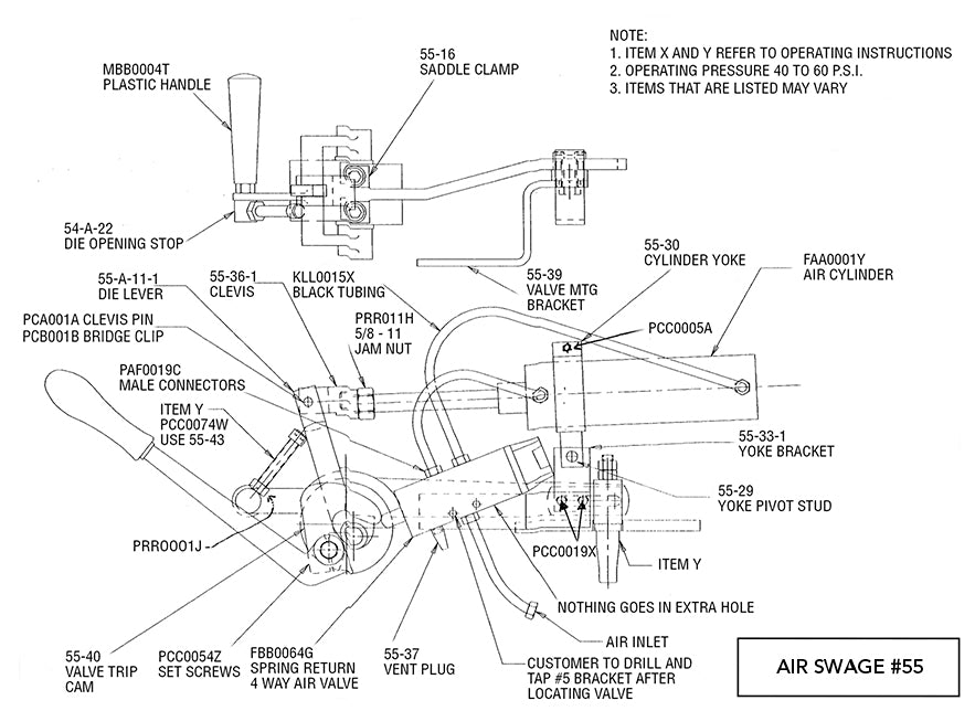 Hanchett #55 Air Swage Part Diagram, Smith Sawmill Service