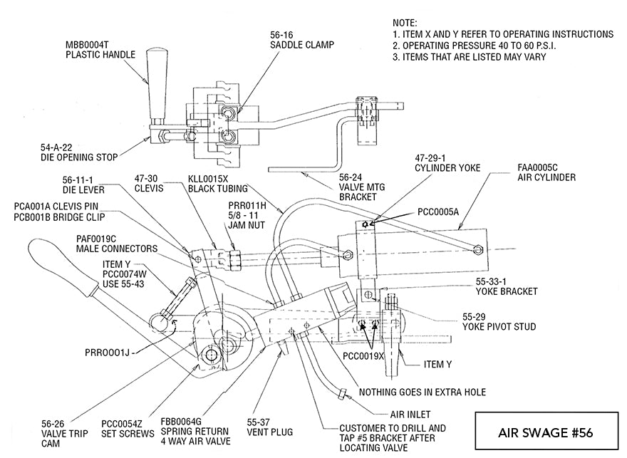 Hanchett #56 Air Swage Part Diagram, Smith Sawmill Service