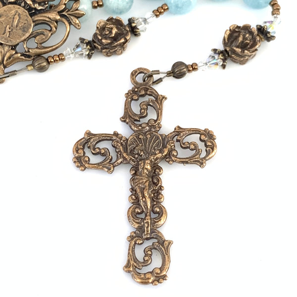 Rose Quartz Rosary, Lourdes Center Caravaca Crucifix