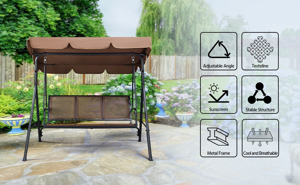 3-Seat Outdoor Patio Swing Chair