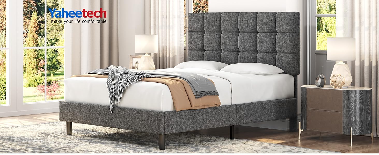 Yaheetech Modern Platform Bed Frame, Dark Gray