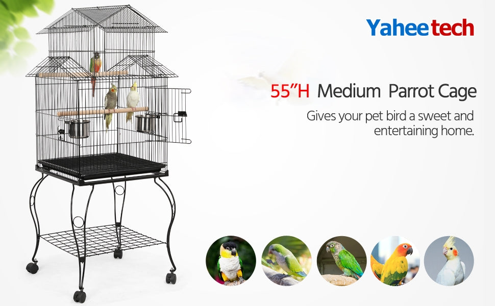 55-inch Rolling Standing Triple Roof Top Medium Parrot Cage
