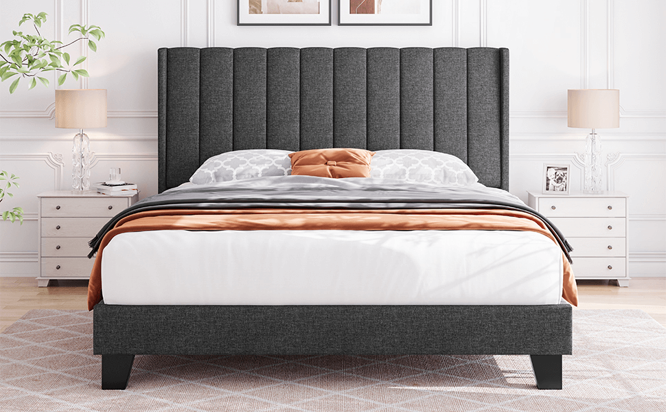 Yaheetech Bed Frame with Wing Side, Dark Gray