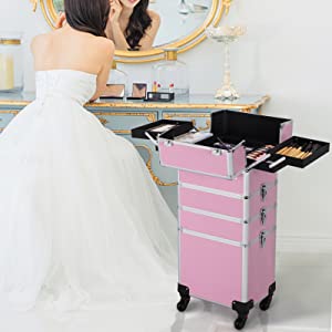 Yaheetech 4 in 1 Valigia Trolley Make Up da Trucco Beauty Case  Professionale Grande Porta Trucchi per Estetista Parrucchiere da Viaggio  Nero : : Moda