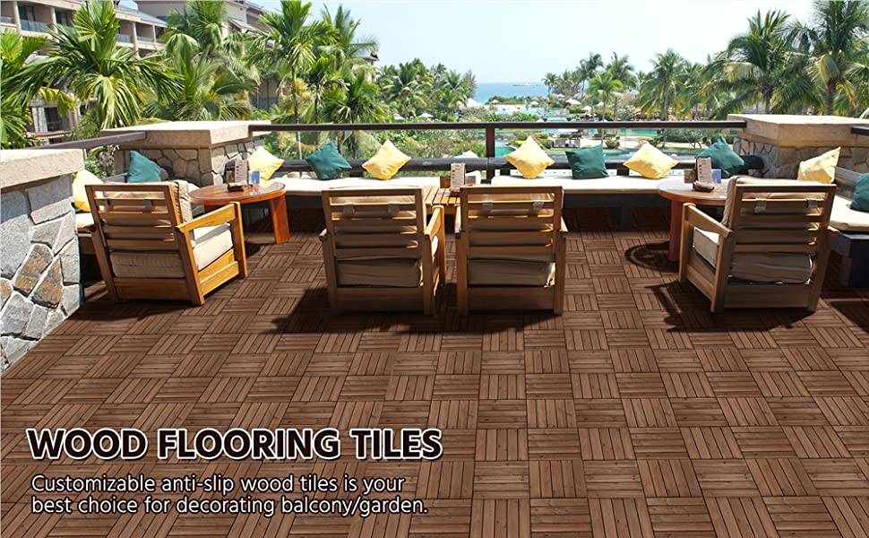 Yaheetech Pack Of 27 Fir Wood Flooring Tiles Interlocking Wood Tiles For  Patio Garden, Brown : Target