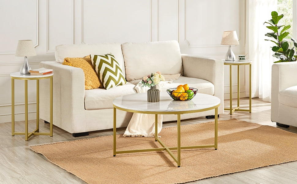 Modern Round Coffee Table, Faux Marble Accent Table Cocktail Table
