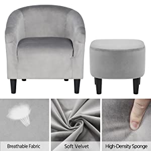 Yaheetech Accent Chair and Ottoman Set Arm Chair with Foot Rest for Living  Room Gray