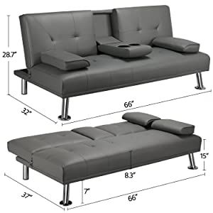 Modern Faux Leather Futon Set Convertible Recliner Sleeper