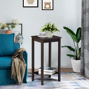 End Table Sofa Side Table with Open Shelf and Solid Wood Legs