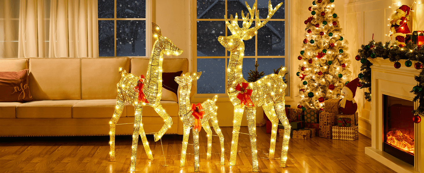 3 piece led reindeer family