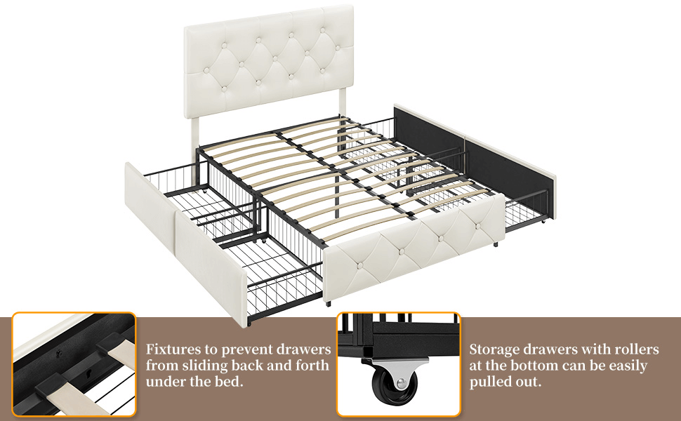 Yaheetech Bed Frame with Drawer Storage, Beige