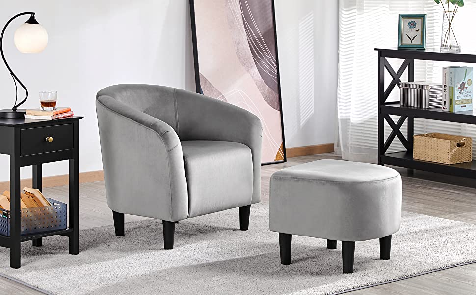 Yaheetech Accent Chair and Ottoman Set Arm Chair with Foot Rest for Living  Room Gray