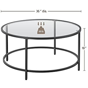 Yaheetech Round Glass-Top Coffee Table