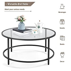 Yaheetech Round Glass-Top Coffee Table
