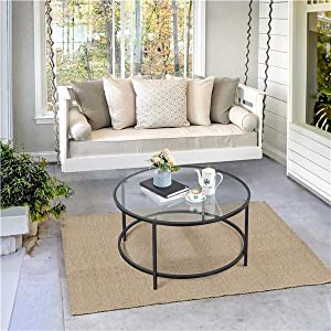 Yaheetech Round Glass-Top Coffee Table