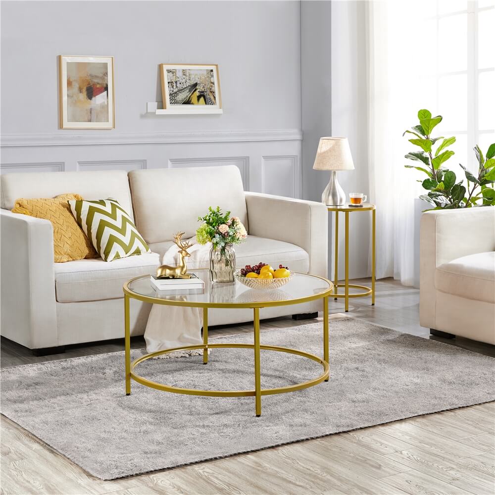 Yaheetech golden-framed glass coffee table