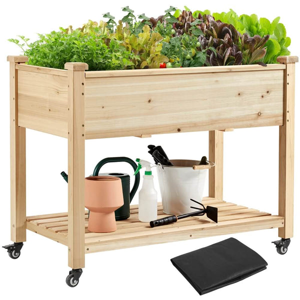 Yaheetech Wood Raised Planter Box With Wheels