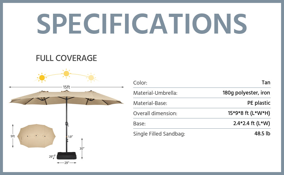 15 ft Twin Patio Parasol