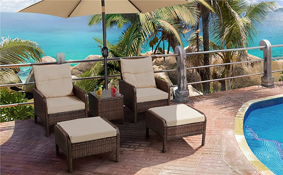 5pcs Patio Wicker Furniture Set