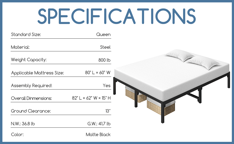 Without Headboard, Black Metal Platform Bed Frame