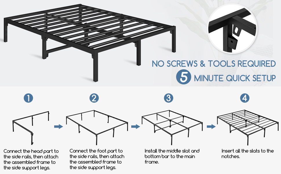 Queen Size Metal Platform Bed Frame with Ultra-durable Steel Slat Support