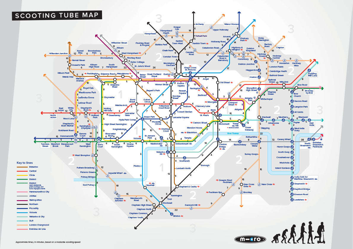 Scooting times between London tube stations