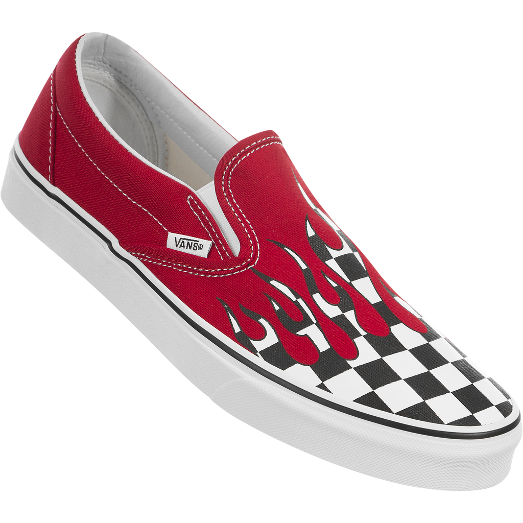 vans checkered flames slip on