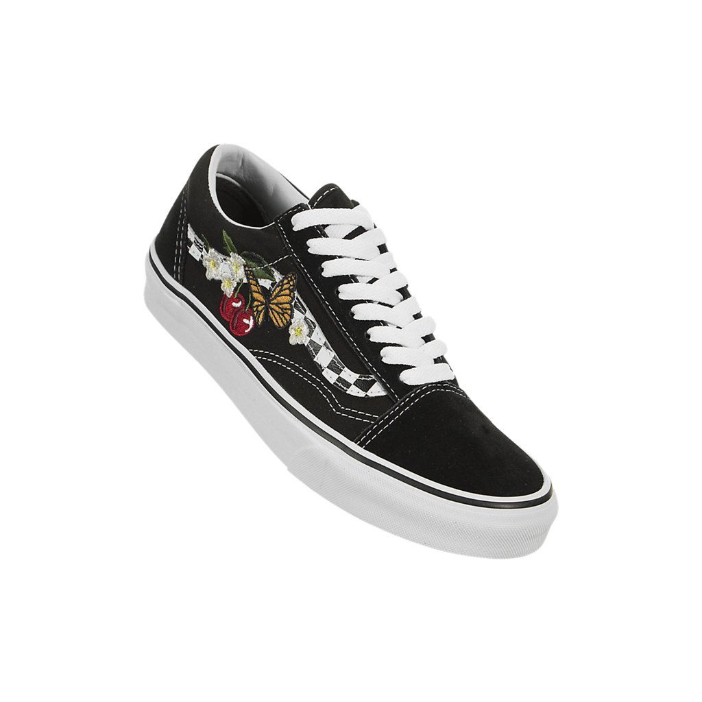 vans old skool black & white checkered floral skate shoes