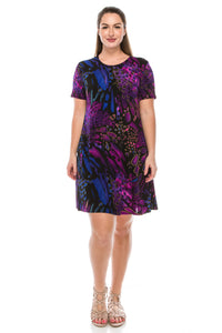 Jostar Women's Stretchy Missy Dress Short Sleeve Print Plus, 704BN-SXP-W207