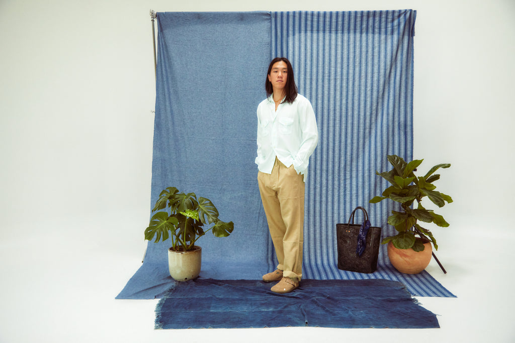 pleated cotton/linen twill chinos in camp khaki