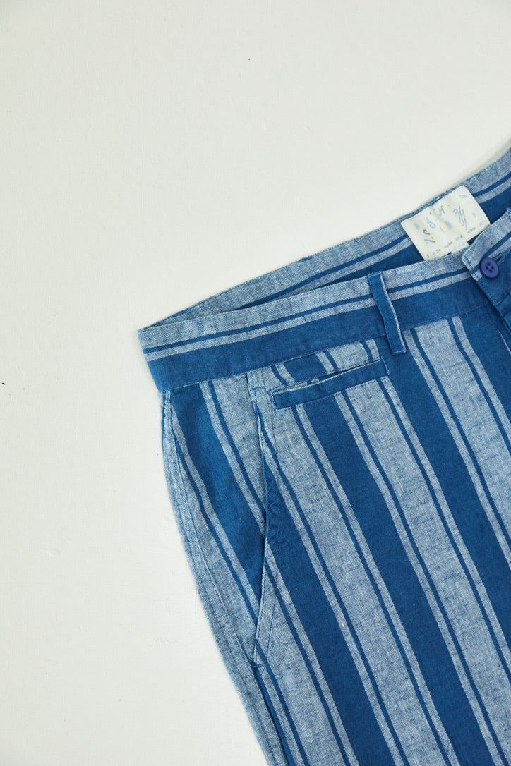 Indigo Cotton/Linen Flat Front Pant - Microcheck – Wythe New York