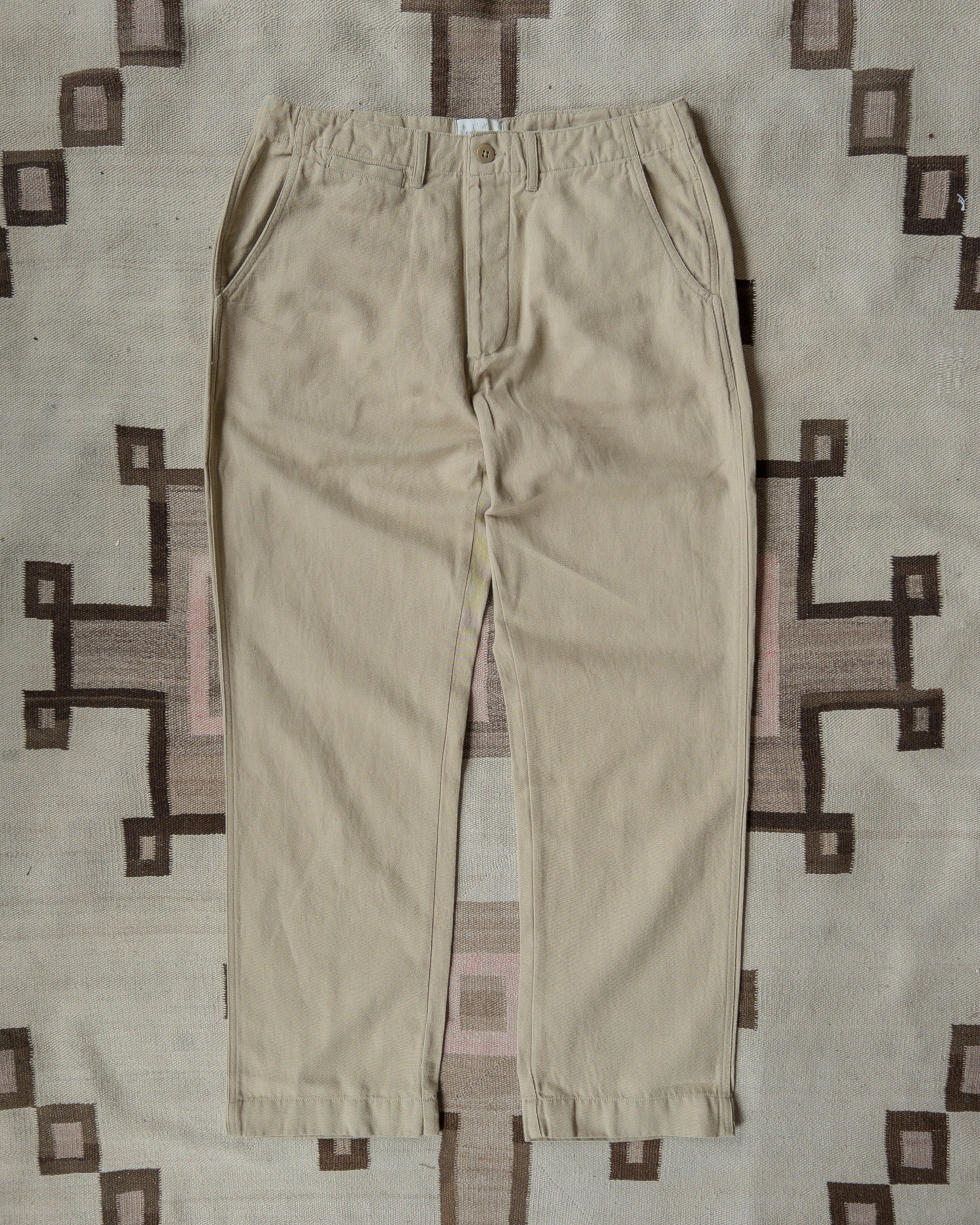 Flat Front Cotton Linen Twill Chino - Unbleached