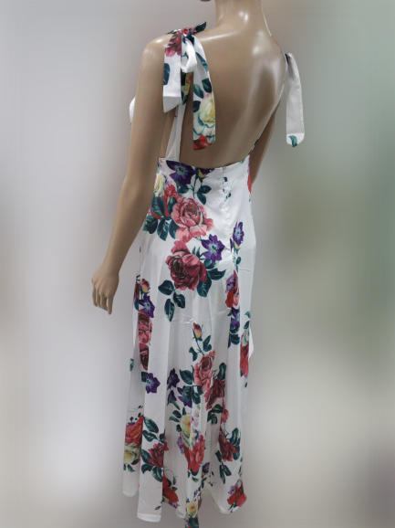 sexy new backless floral print maxi dress