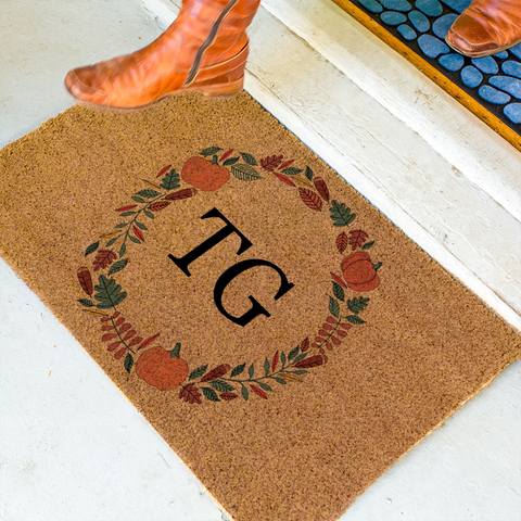 Monogram Border Personalized Doormat, Outdoor Coir Rug, Patio