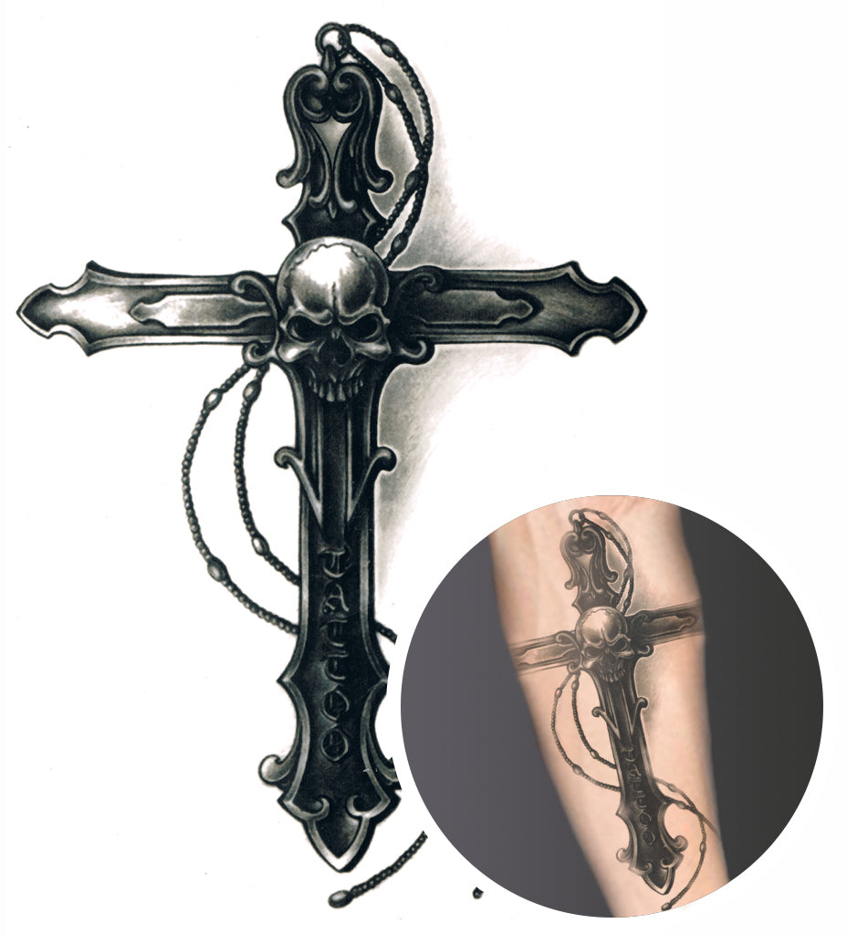 Tatuaje Temporal Cruz Gótica | Nación Calavera